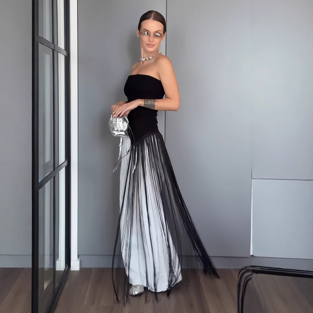 Dame Maxikjole med glitrende frynse-design Skjora