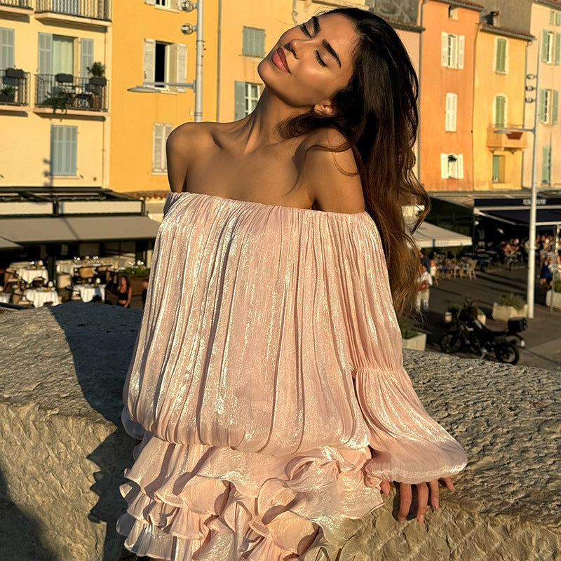 Dame luftig Off-Shoulder Kjole med Volangskjæring Skjora