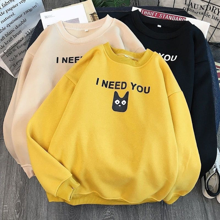 Dame sweatshirt med søtt kattemotiv Skjora