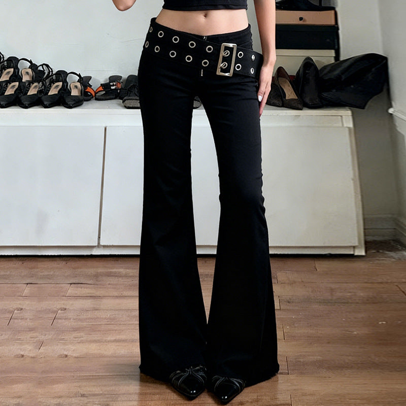 Dame Flared Jeans med justerbart belte og moderne hull-design Skjora