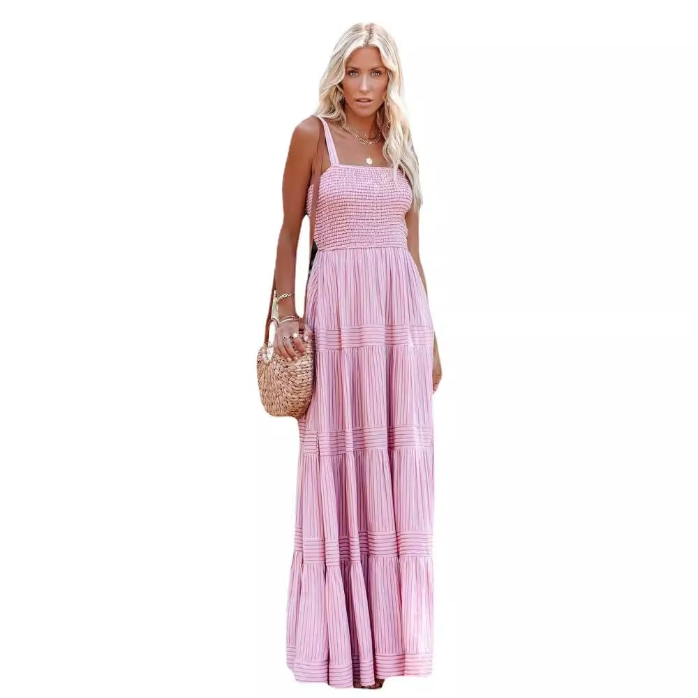 Dames maxi kjole med lett ruffle stil og elastisk bustier Skjora