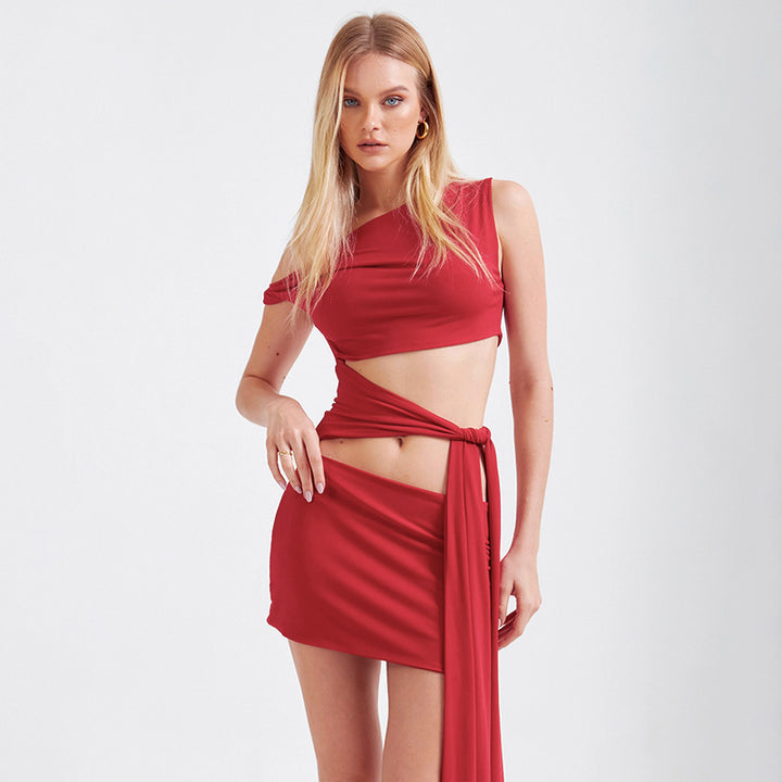 Dame Trendy Minikjole med asymmetrisk Cut-Outs og Bikinitopp Skjora