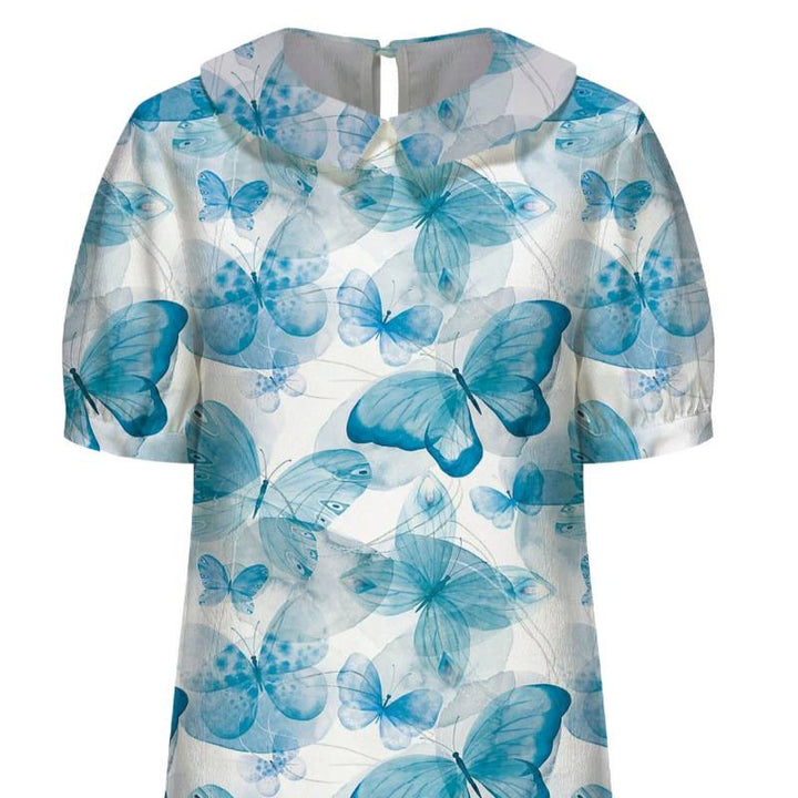 Dame kortermet bluse med florale accenter og klassisk krage Skjora