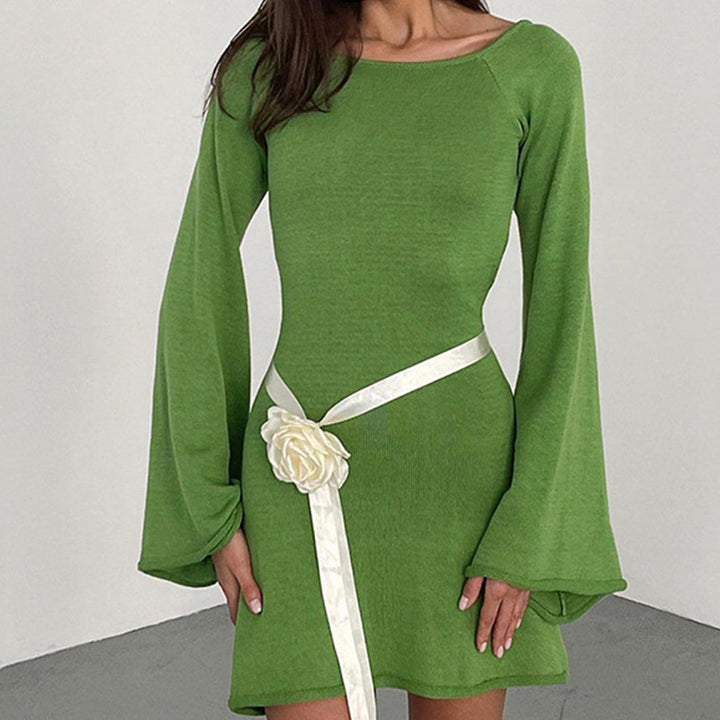 Damen lässiges Strickkleid mit weiten Ärmeln und Rundhalsausschnitt Skjora