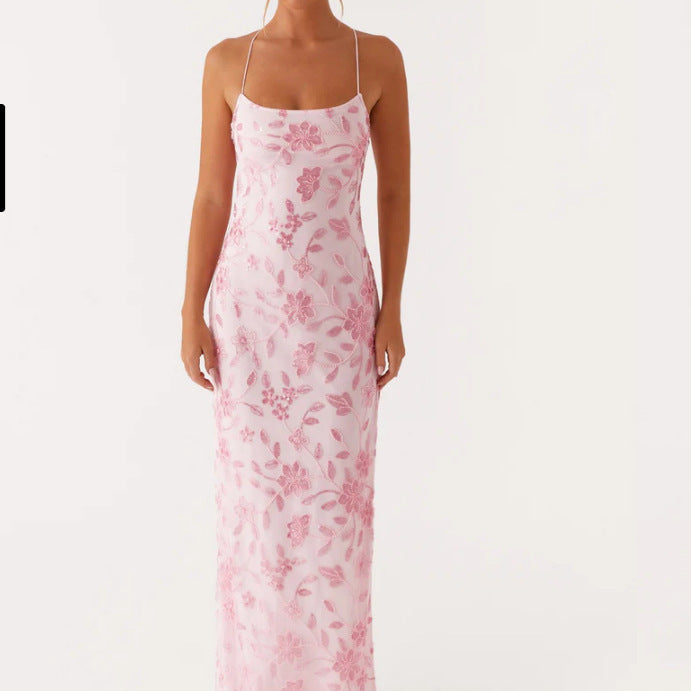Damer Couture Maxi Kjole med Blomster Smock Design og Forførende Bak Skjora