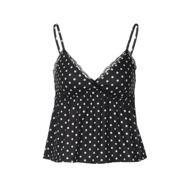 Dame Sjarmerende Spaghetti-top med Polka Dots og Volangdetaljer Skjora