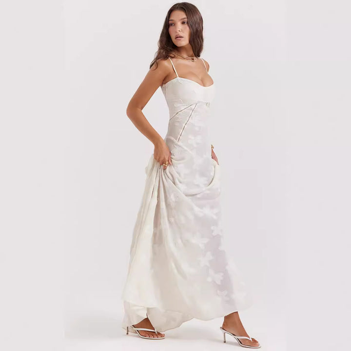 Damen Elegantes Maxikleid mit floralem Häkelmuster und raffiniertem Schnitt Skjora
