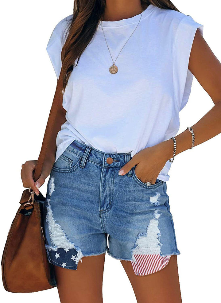 Damer Ødelagte Denim-Shorts med kreative Patch-detaljer Skjora