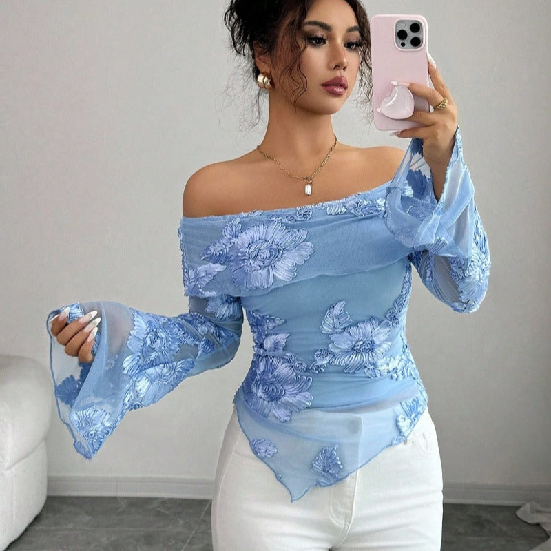 Dame Elegant topp med skulderfri design og blomsterdesign Skjora