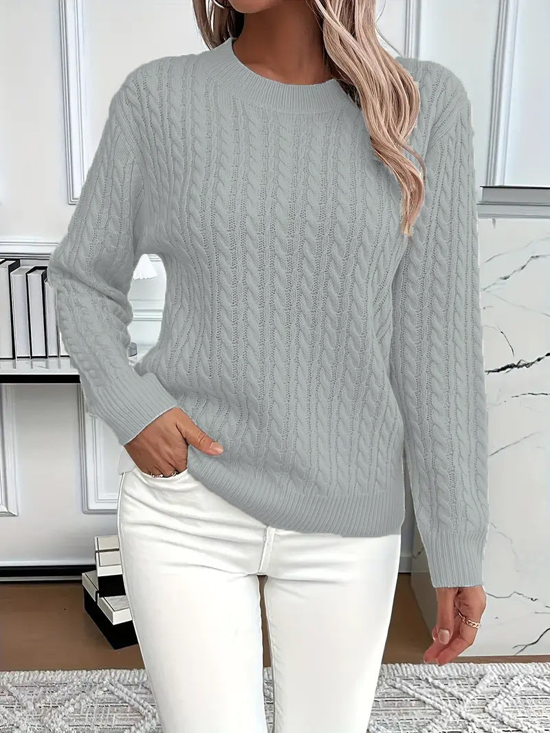 Women's Knitted Sweater with Elegant Cable Design Skjora
