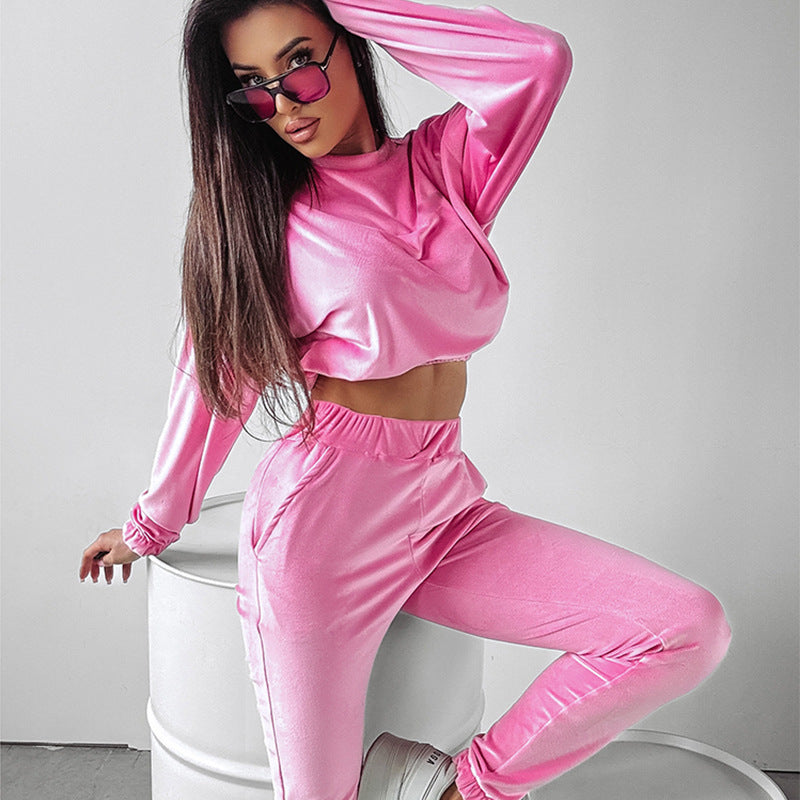 Damer sporty loungewear-set med cropped topp og elastiske bukser Skjora