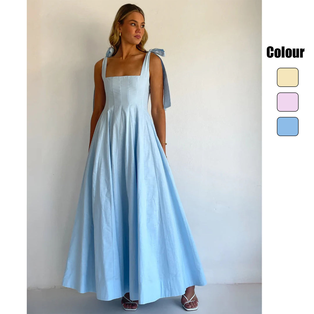 Dame Elegant Maxi Kjole med Moderne Skulderstropper og Flytende Snitt