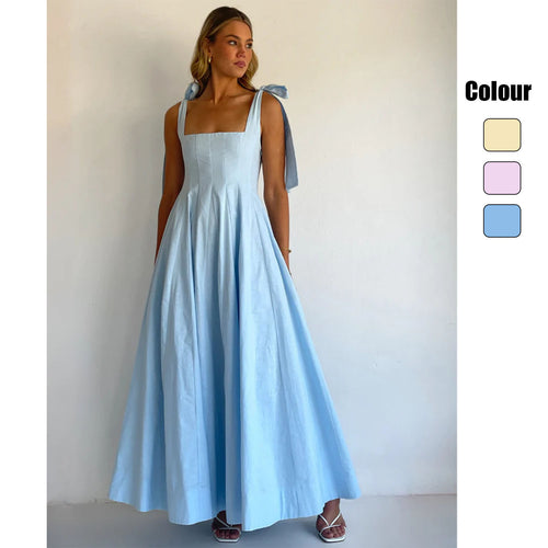 Dame Elegant Maxi Kjole med Moderne Skulderstropper og Flytende Snitt