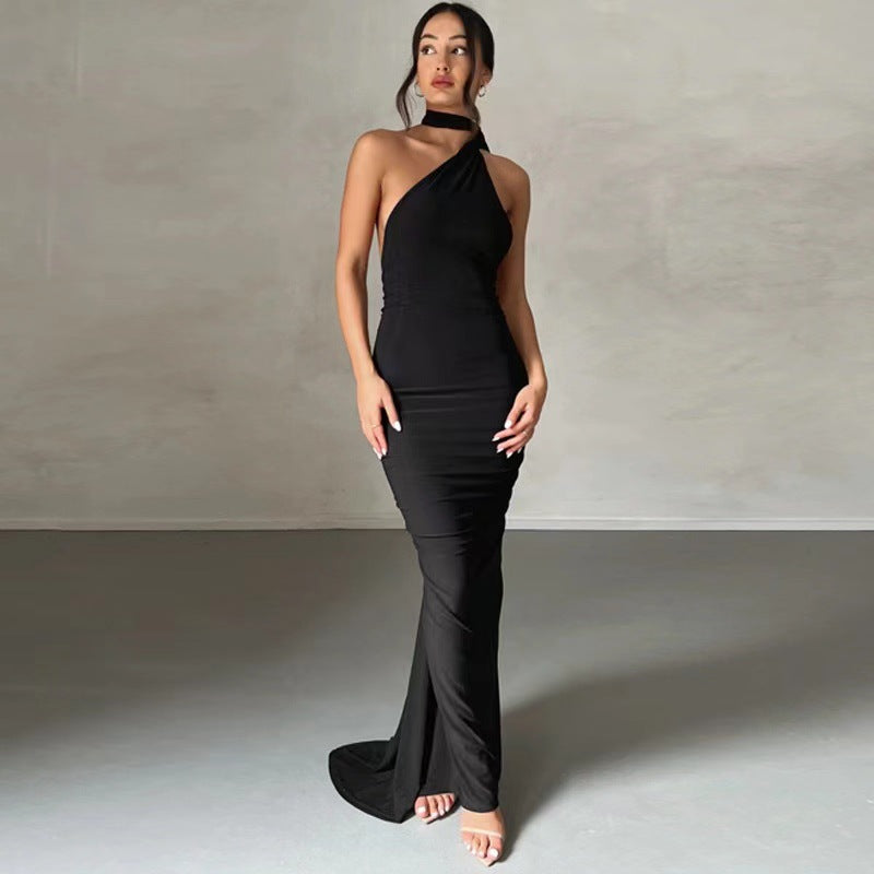 Damer Elegant Innfoldet Kjole med Asymmetrisk Kant og Figur-Tilpasset Snitt Skjora