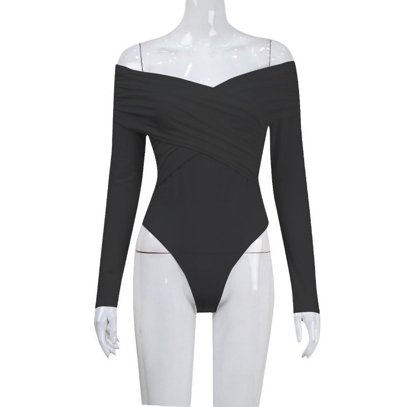 Dame Off-Shoulder topp med raffinert innviklet design og lange ermer Skjora