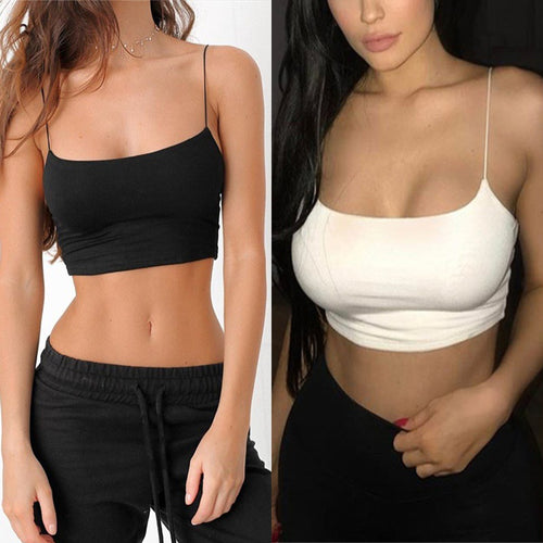 Dame komfortabelt crop-top med smale stropper og figurnær passform Skjora