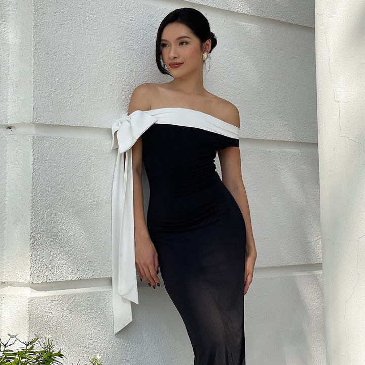 Dame Elegant off-shoulder maxikjole med sløyfedetalj Skjora