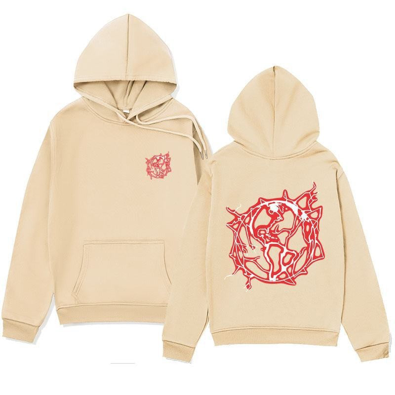 Dame het sweatshirthoodie med kunstnerisk grafisk trykk og praktisk kengurulomme Skjora