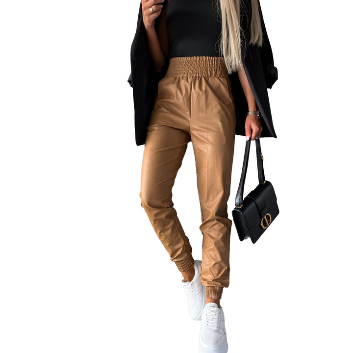 Kvinne faux skinn bukser med elastisk midje og slim fit Skjora