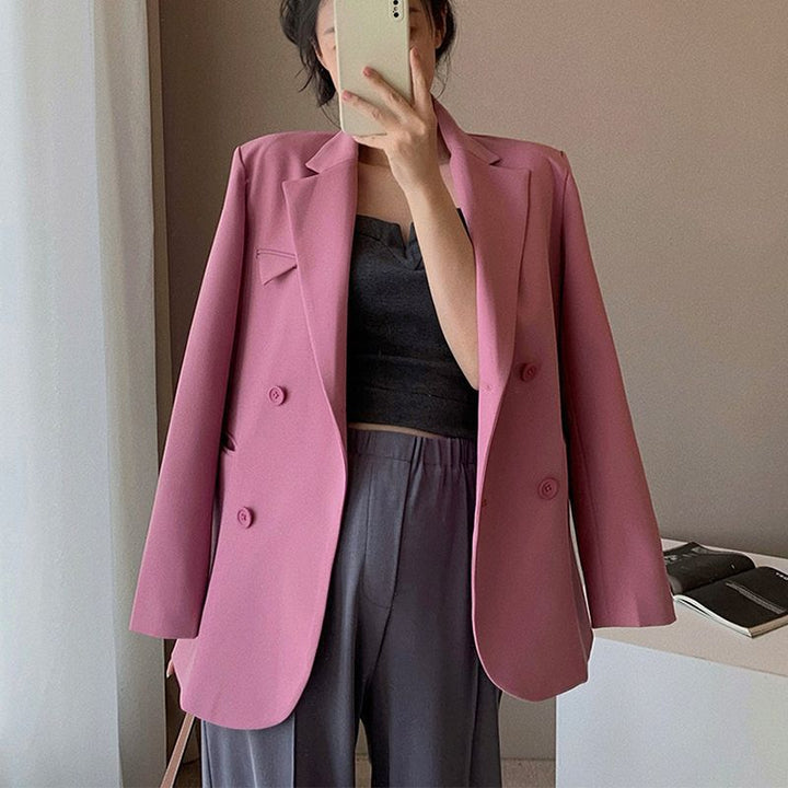 Damer elegant, tettsittende dobbelspent blazer med kreativ snitt Skjora