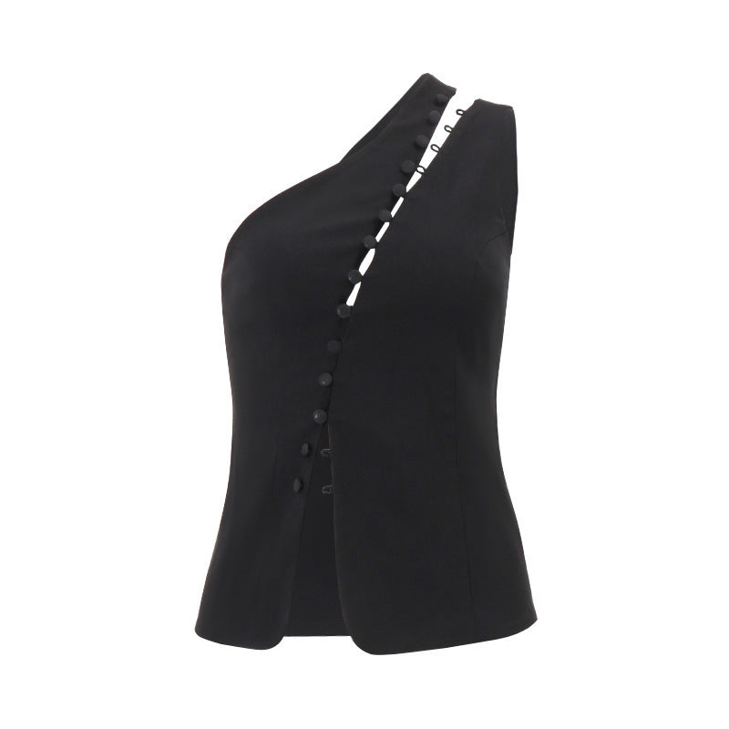 Dame asymmetrisk bluse skjorte med knappdetaljer Skjora