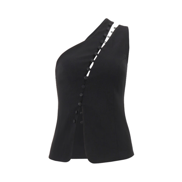Dame asymmetrisk bluse skjorte med knappdetaljer Skjora