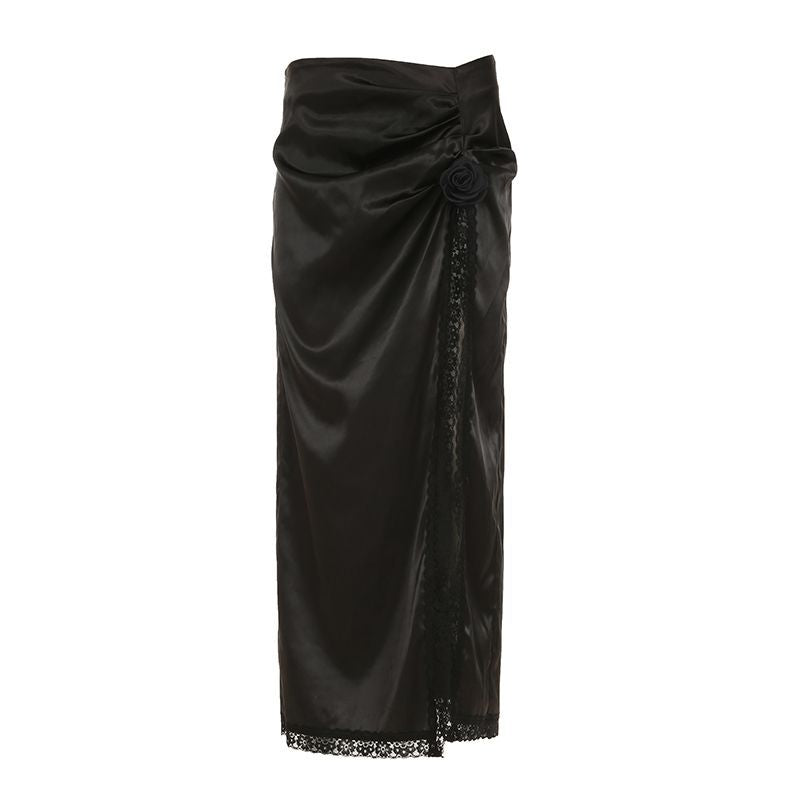 Damer elegant sateng kveldskjørt med raffinerte volanger og spisse detaljer Skjora