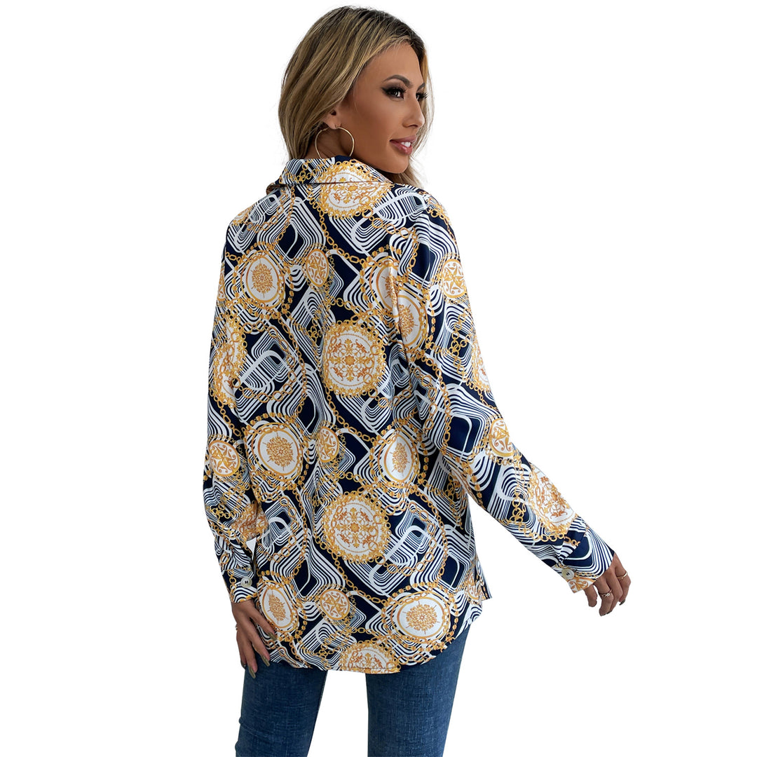 Dame blomstret skjorte med elegante langermet og knappekrage Skjora