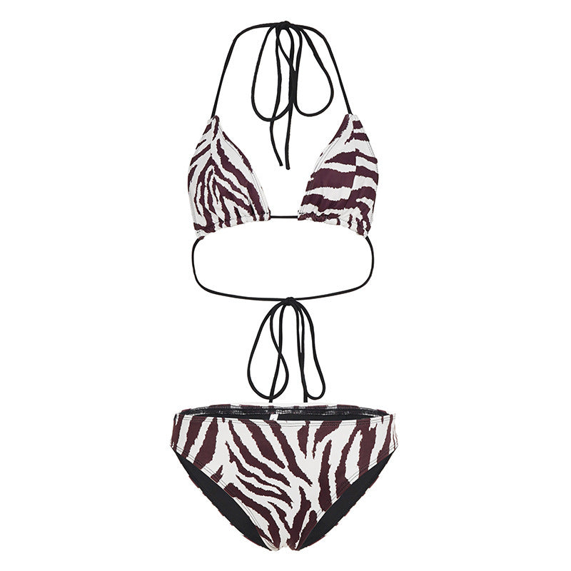 Dame Triangel-Bikini-set med stilig zebramønster og justerbare stropper Skjora