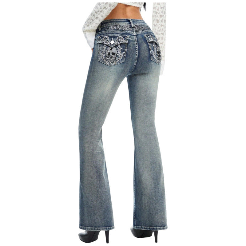 Dame Bootcut Jeans med dekorerte lommer Skjora