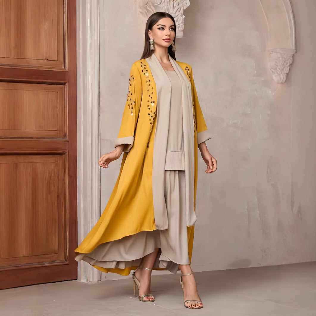 Kvinne Langermet Kimono med Dekorative Applikasjoner og Asymmetrisk Kant