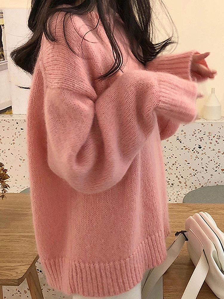 Kvinnenes Oversized Strikkegenser med Ribbede Detaljer Skjora
