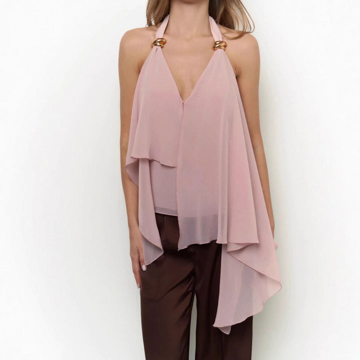 Dame chiffonbluse med asymmetrisk snitt og glansdetaljer Skjora