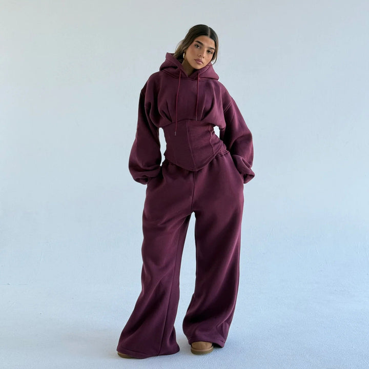 Dame Oversized Hoodie og vid bukse Sett Skjora