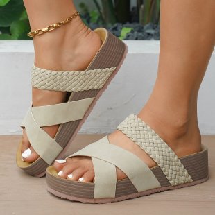Dame komfortable sandaler med flettede stropper Ravikna Beige