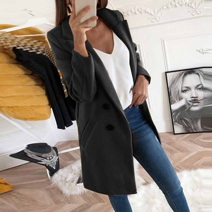 Kjole elegant og varm lang blazer med dobbel knapplukking Skjora