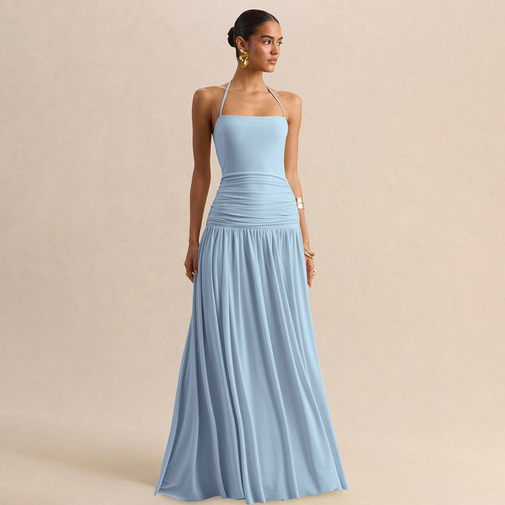 Dame maxikjole med rynker og off-shoulder design Skjora