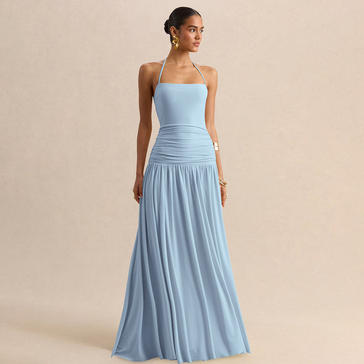 Dame maxikjole med rynker og off-shoulder design Skjora
