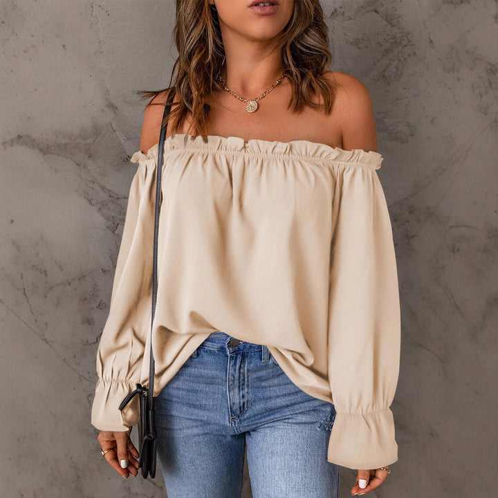 Dame Off-Shoulder Bluse med volangdetaljer og lange ermer Skjora