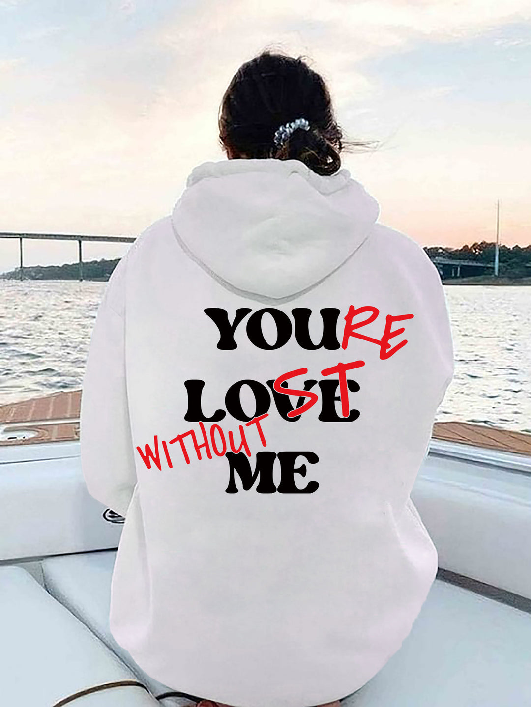 Dame Oversized Hoodie med Inspirerende Trykk Skjora