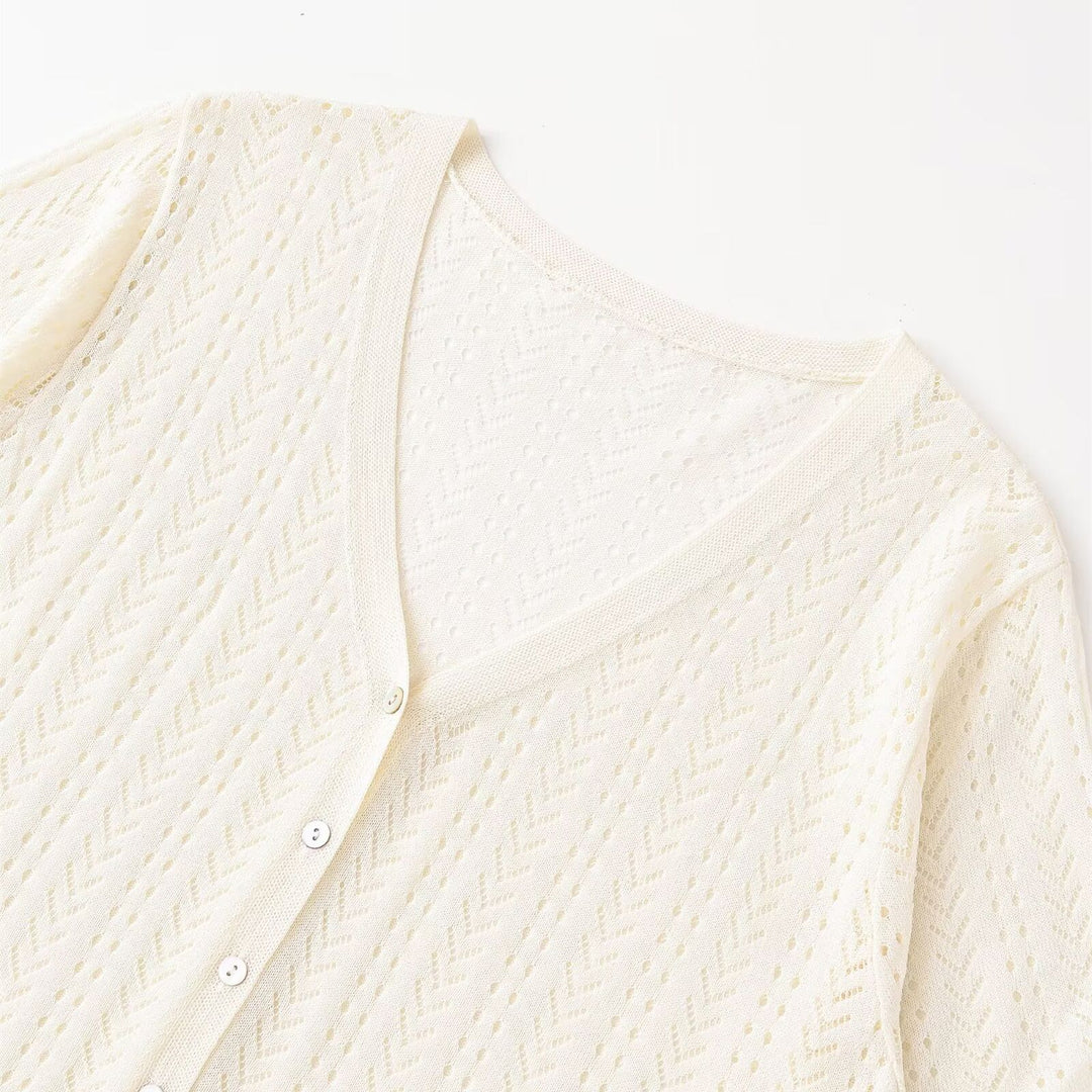 Dame strikket crop-top med V-hals og knapplukking Skjora