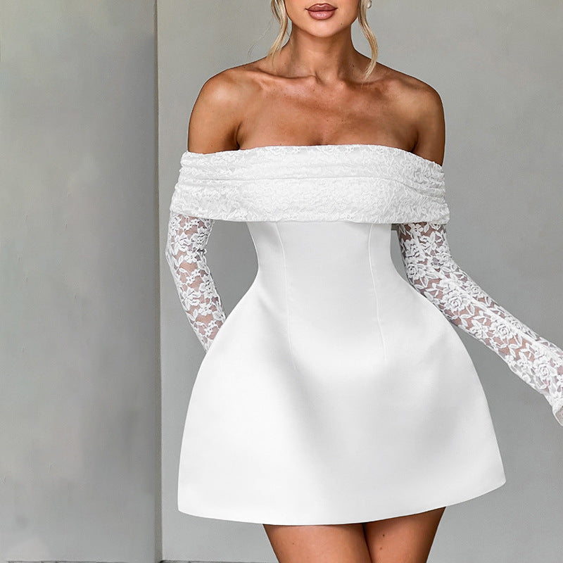 Dame Offshoulder Minikjole med spisse ermer og figurformet silhuett Skjora