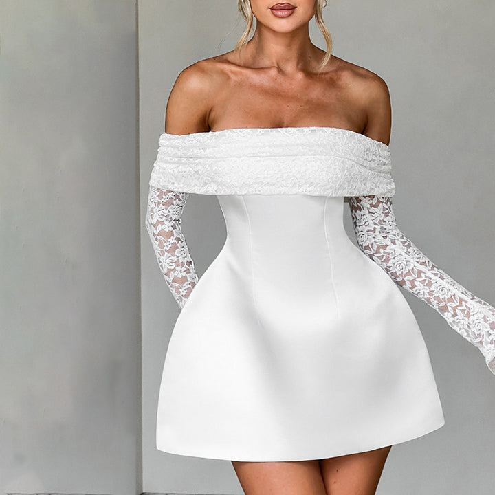 Dame Offshoulder Minikjole med spisse ermer og figurformet silhuett Skjora