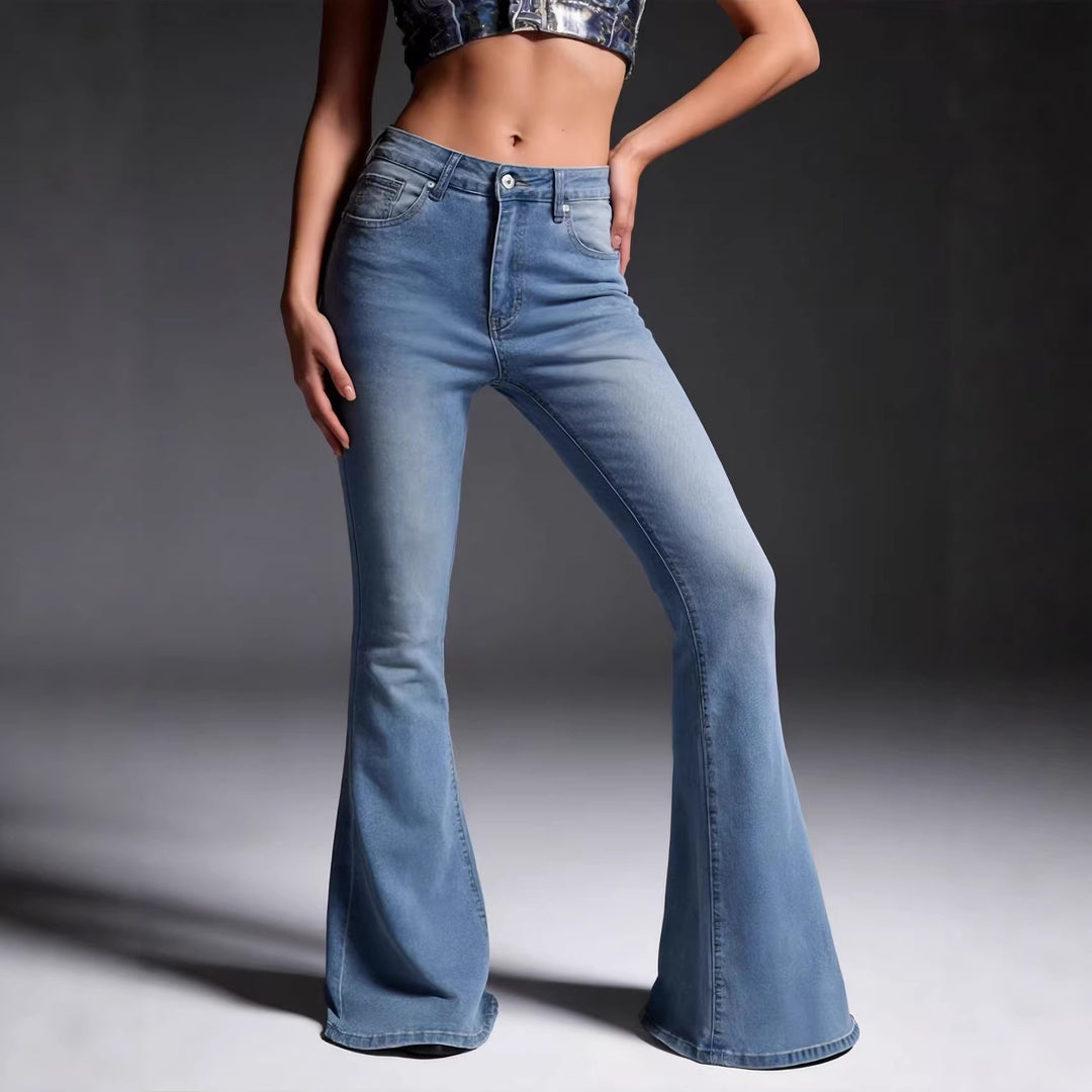 Dame Bootcut Jeans med høy midje og trendy vask Skjora