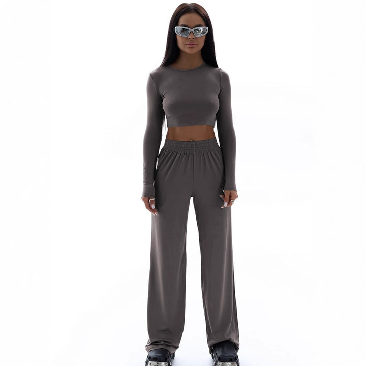 Damer Elegant To-blogs Set med cropped topp og vide bukser Skjora