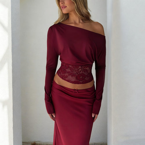 Dame elegant Crop-Top med blonder og lange ermer Skjora