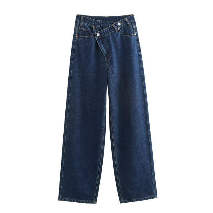 Damer vidt skjærte jeans i moderne design med asymmetrisk snitt Skjora