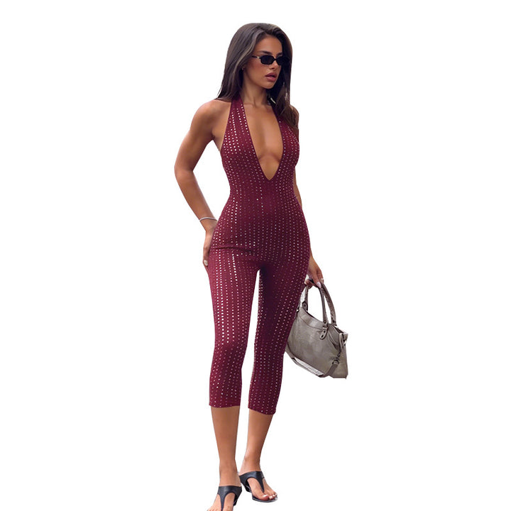 Damer moteriktig nett jumpsuit med dyp utringning Skjora