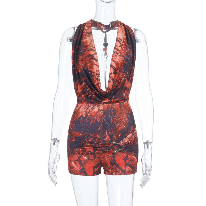 Dame jumpsuit med dyp V-hals og kreative volanger detaljer Skjora