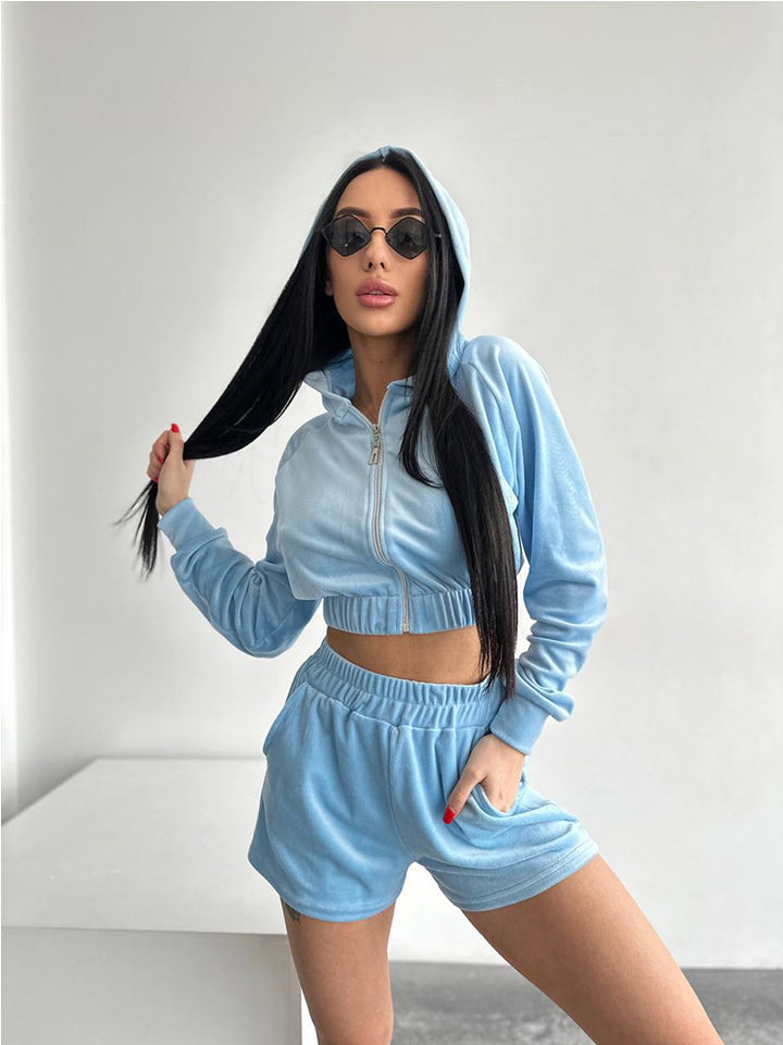 Kvinnelig sporty fleece-sett med elastisk midje og cropped topp Skjora